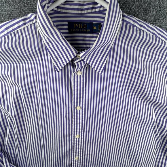 Polo Ralph Lauren Men Long Sleeve Button Up Shirt Cotton Striped Purple XL Adult - Picture 1 of 11